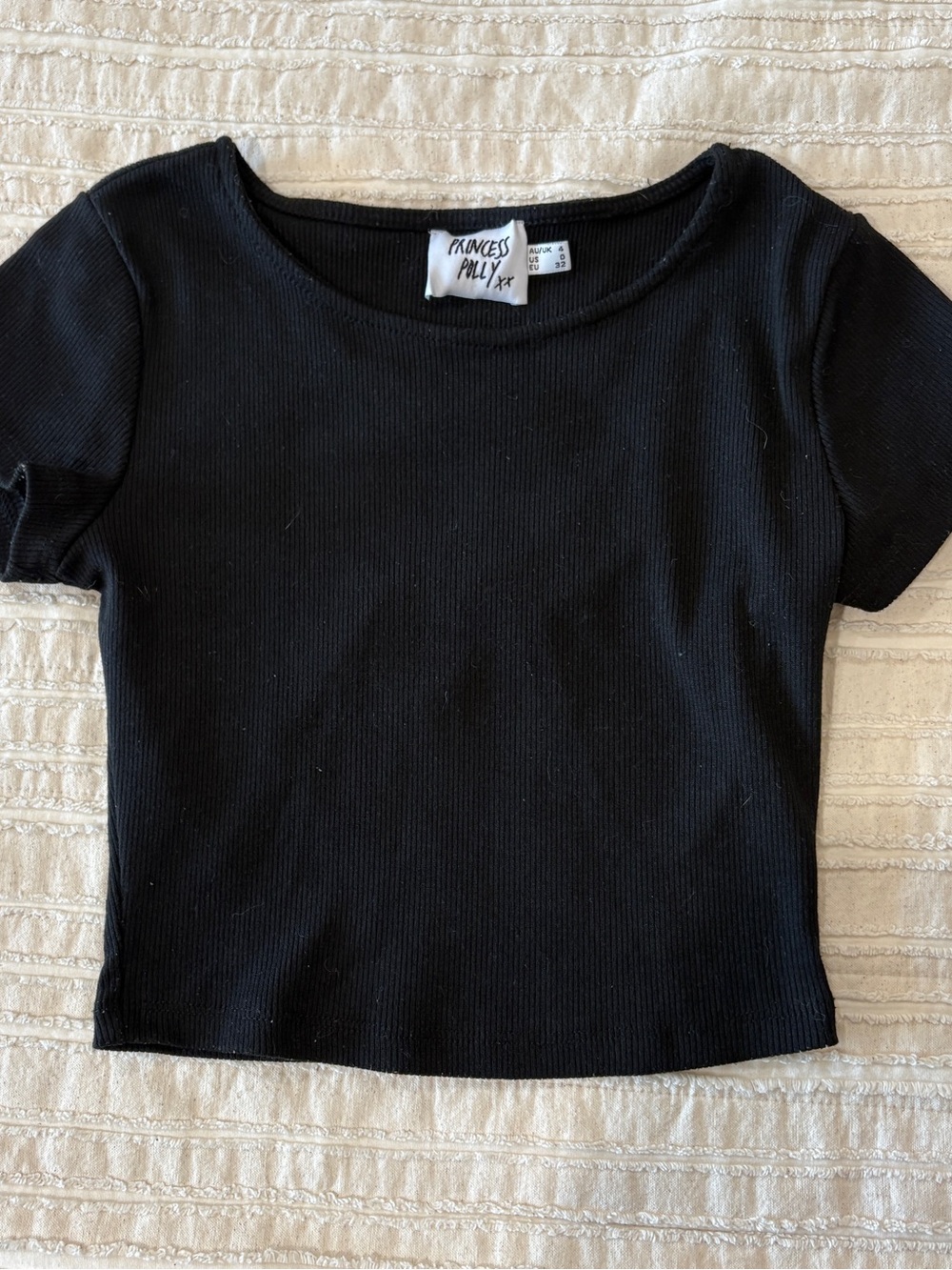 Princess Polly Black Ribbed Short Sleeve Scoop Crop Top